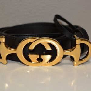Used Gucci Interlocking G Horsebit Belt Leather Black MSRP $460